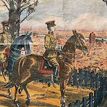 上野公園櫻雲臺ふ於て殿下災害地御視察之圖<br>Crown Prince observes the devastated area from Oundai Hill in Ueno Park<br>Source: Lithograph, 1923