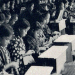 Interior of a barracks school classroom<br>Source: <i>The Reconstruction of Tokyo</i>, 1933