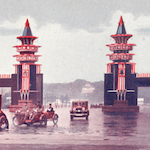 (復興祭御巡幸記念) 馬場先門歯簿で御通過の大元帥殿下<br>Imperial procession passes through Babasakimon<br>Source: Postcard, 1930